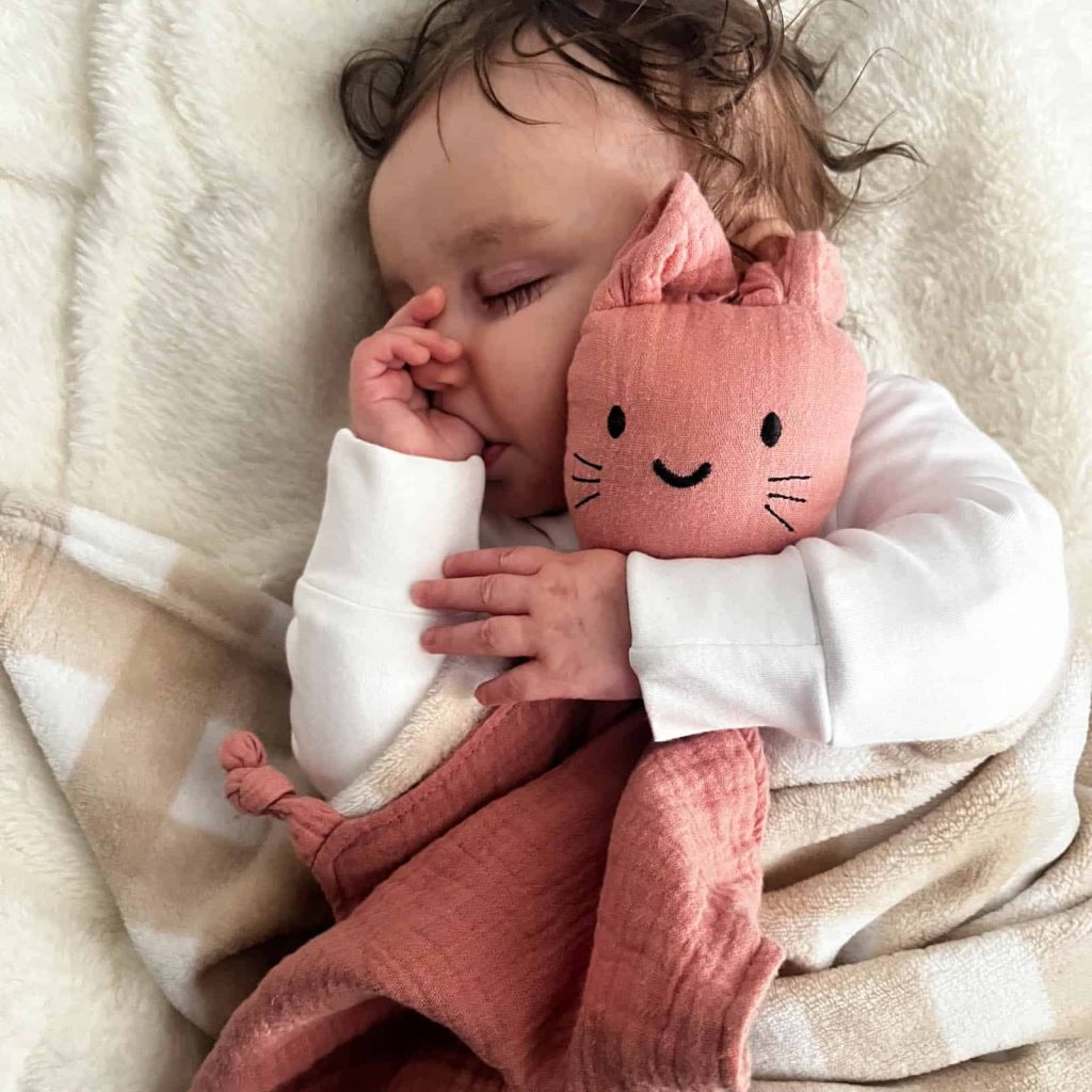 Pink Bunny Muslin Comforter with sleeping Baby